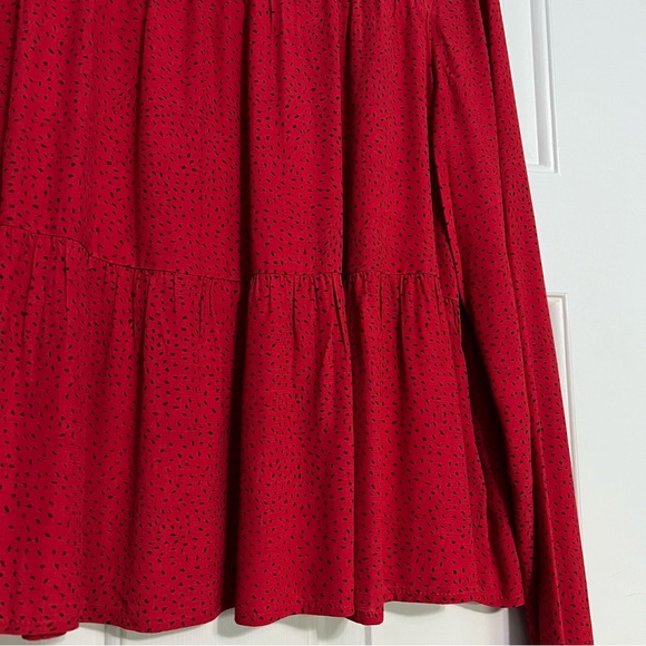 Gap Women's Blouse Top Size Small Flowy Red Black Points Long Sleeves - Picture 3 of 9